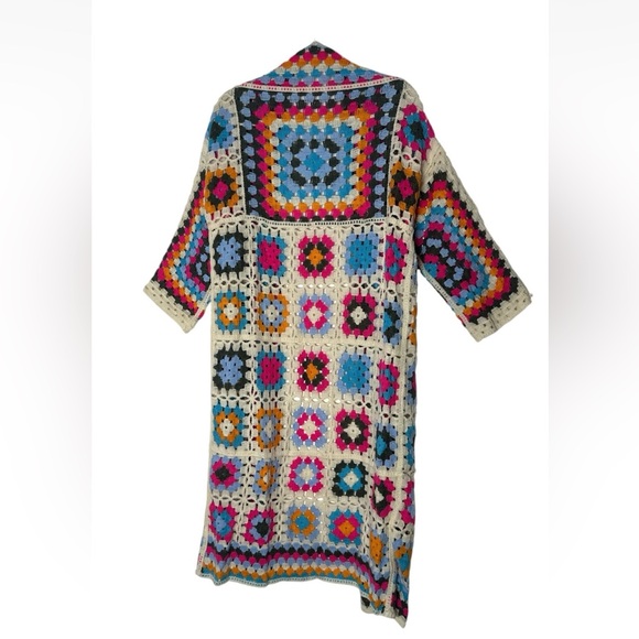 🕓 POL | Crochet Granny Square Duster Kimono Sleeve | Multi | OS - Picture 6 of 9